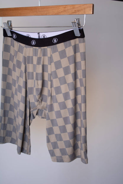 Forever French Baby - Men's Bamboo Boxers (3 Pack) | Checkerboard & Faded Brown Checkerboard: 2X-Large