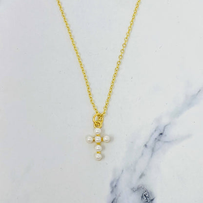 Ellison+Young - Shell Pearl Cross Necklace