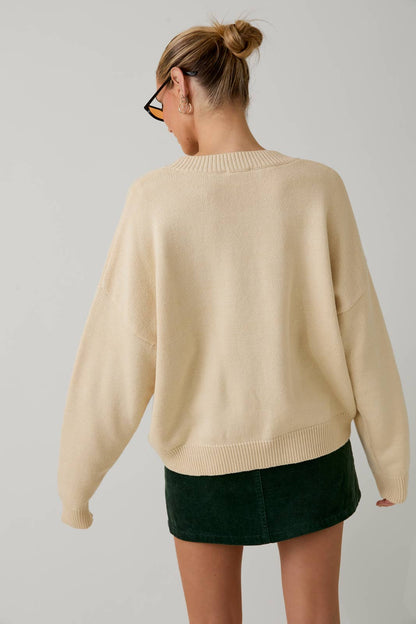 Sunday Edition by LE LIS - ROUND NECK 'LAZY SUNDAY CLUB' SWEATER TOP: CREAM / M
