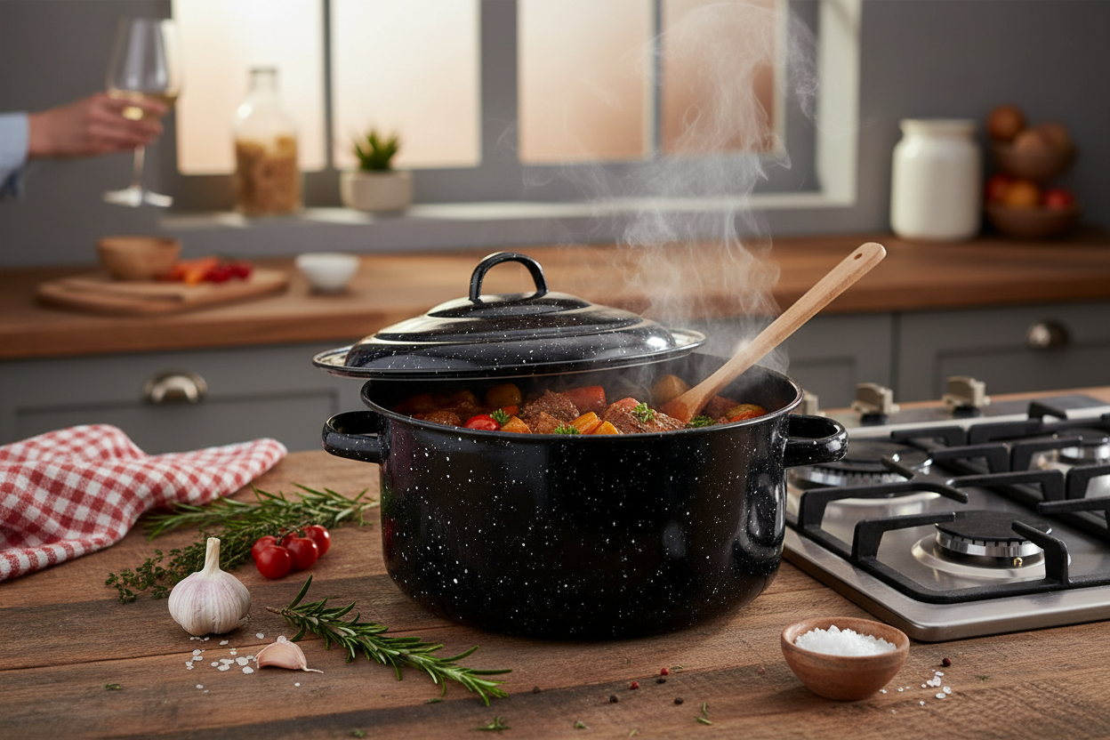 Kadra Kitchenware - Millvado - Granite, Stock Pot w/ Lid, 5 qt