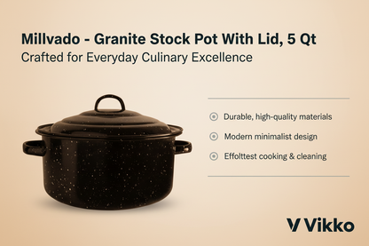 Kadra Kitchenware - Millvado - Granite, Stock Pot w/ Lid, 5 qt