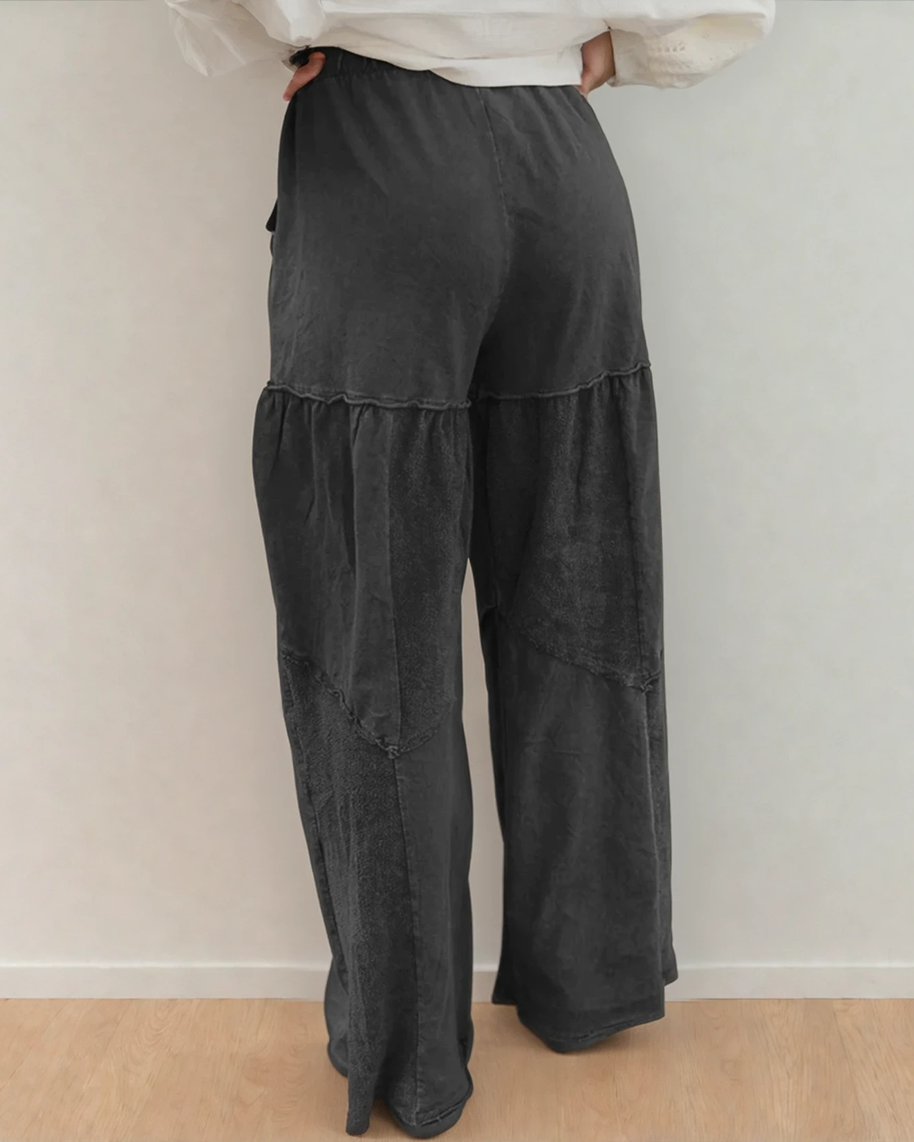 Indie & Co. | Women's Apparel - Hazel Mineral Wash Pants-Black | Wide Leg Pants | Drawstring: Black / 85%Cotton+15%Polyester / L