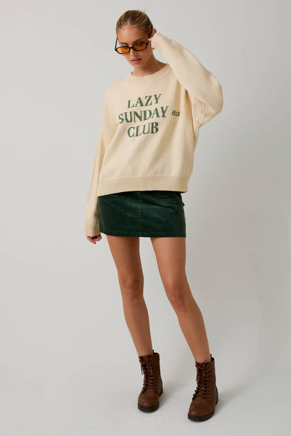 Sunday Edition by LE LIS - ROUND NECK 'LAZY SUNDAY CLUB' SWEATER TOP: CREAM / S