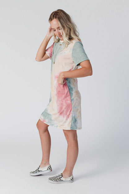 Three Bird Nest - On The Daily Oversized Slit Tee Dress - Tie Dye: XL