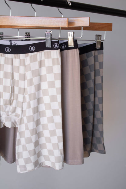 Forever French Baby - Men's Bamboo Boxers (3 Pack) | Checkerboard & Faded Brown Checkerboard: 2X-Large