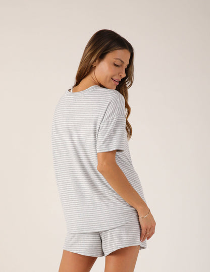 Glyder - Lazy Haven Tee: Heather Grey/White Stripe: Heather Grey/White Stripe / L