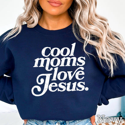 Cool Moms Love Jesus Christian Graphic Sweatshirt : Graphite Heather / M