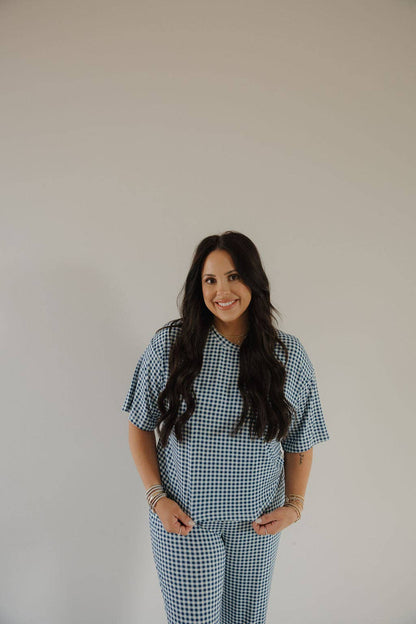 Forever French Baby - Women's Boxy Tee Lounge Set | Blue Gingham: 2X-Large