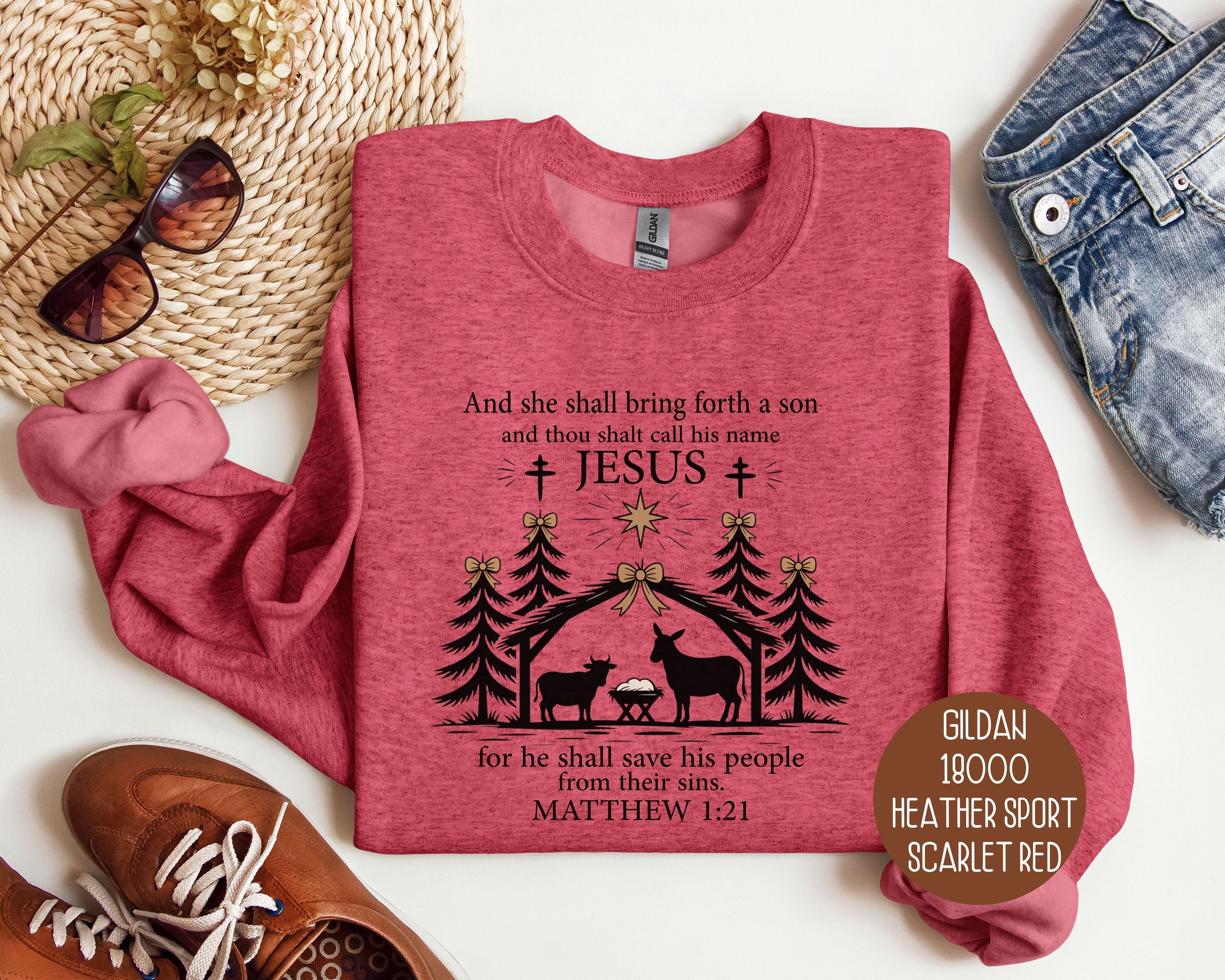 True Story Christmas Nativity Matthew 1:21 Bible Verse Sweatshirt