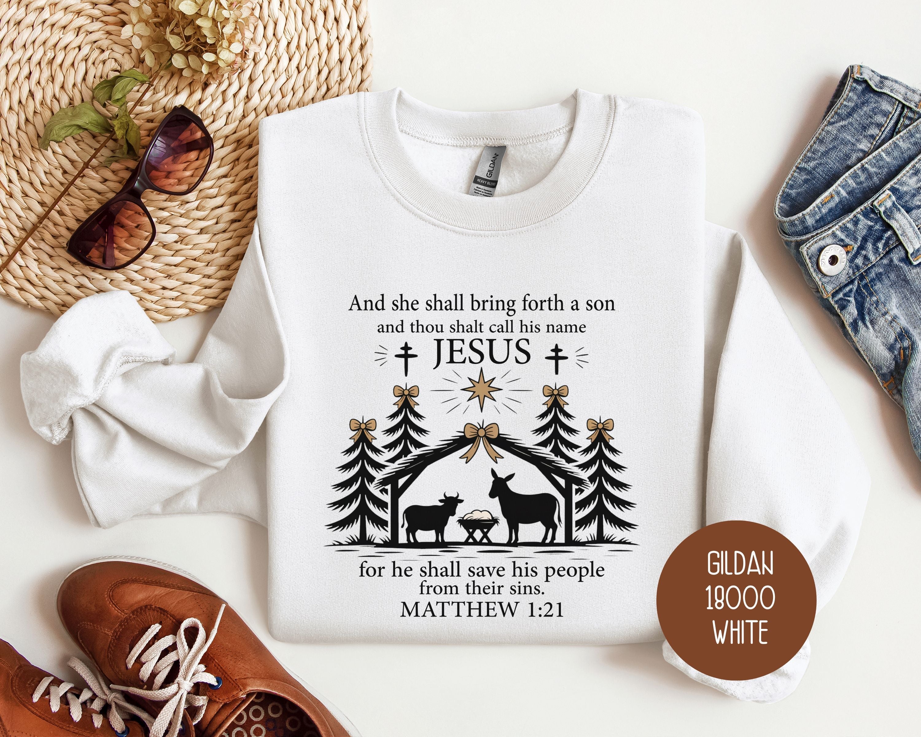 True Story Christmas Nativity Matthew 1:21 Bible Verse Sweatshirt