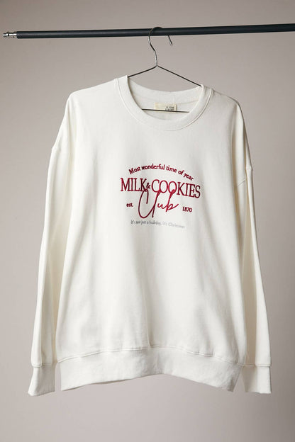 Sunday Edition by LE LIS - CREW NECK LONG SLEEVE "MILK&COOKIES CLUB" SWEATSHIRT: White / M