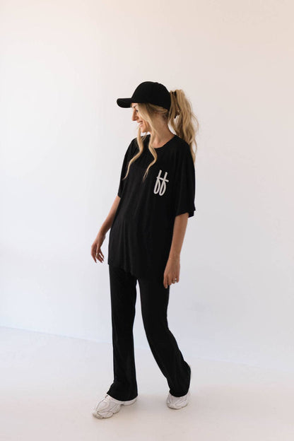 Forever French Baby - Short Sleeve Women's Bamboo Lounge Set | Black ff Signature: 2X-Large