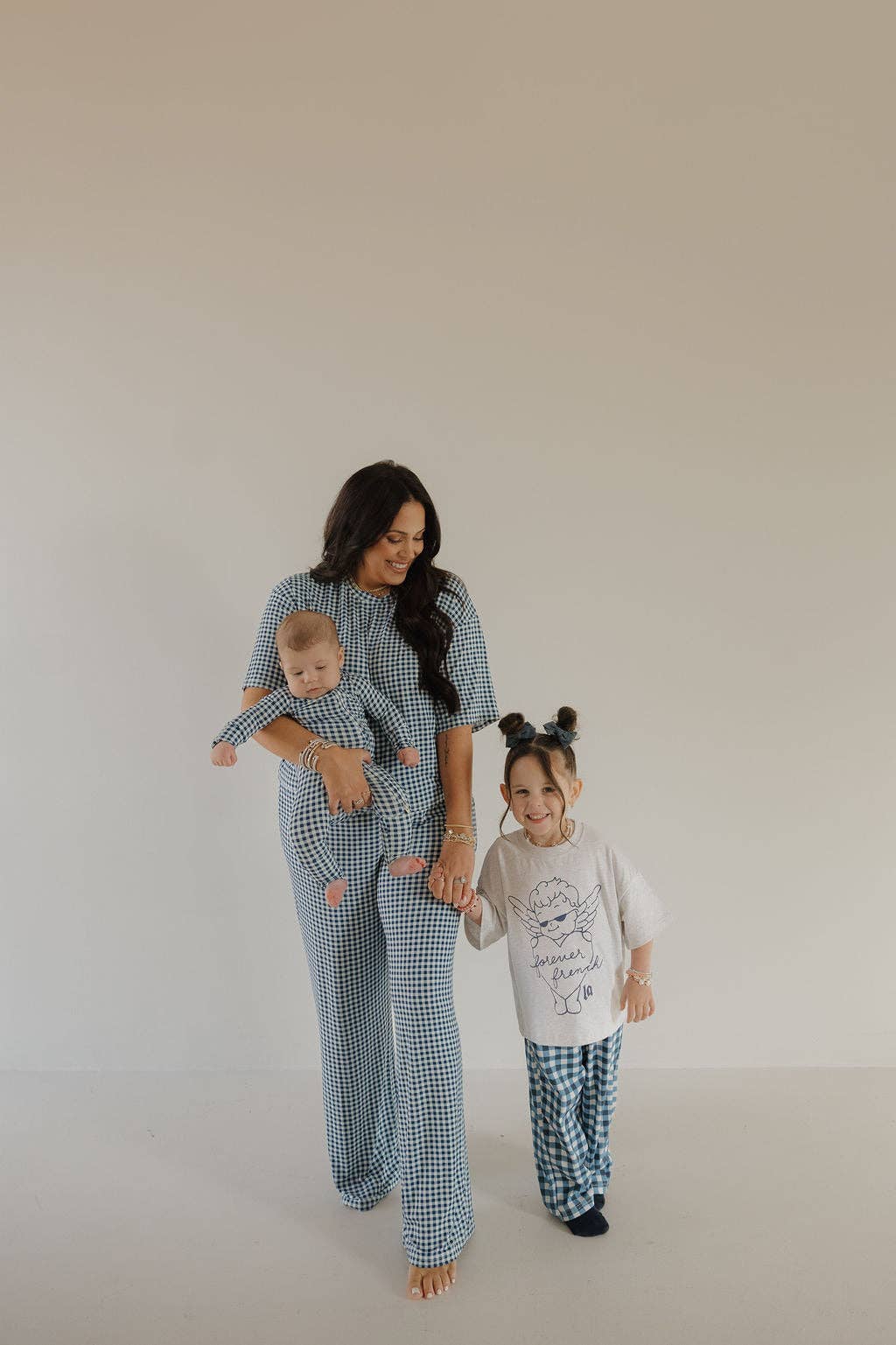 Forever French Baby - Women's Boxy Tee Lounge Set | Blue Gingham: 2X-Large