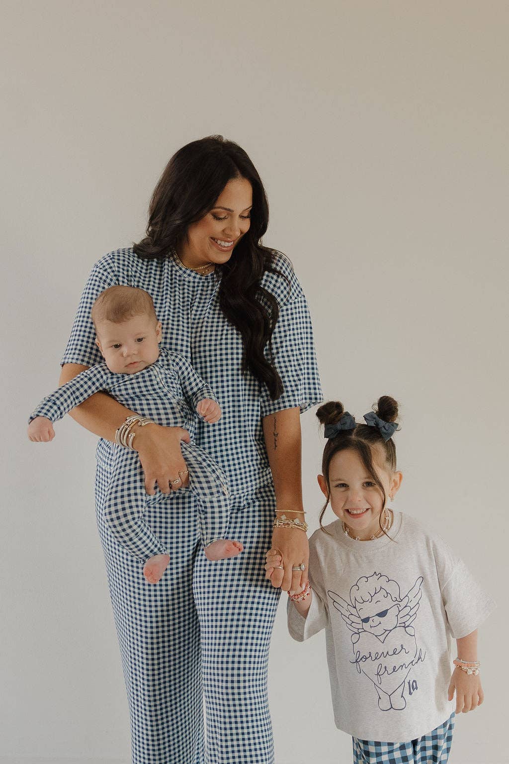 Forever French Baby - Women's Boxy Tee Lounge Set | Blue Gingham: 2X-Large