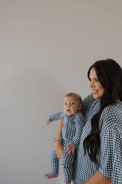 Forever French Baby - Women's Boxy Tee Lounge Set | Blue Gingham: 2X-Large
