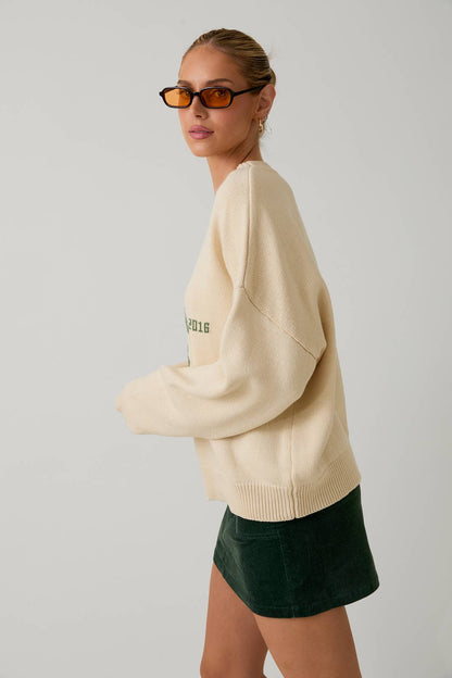 Sunday Edition by LE LIS - ROUND NECK 'LAZY SUNDAY CLUB' SWEATER TOP: CREAM / M