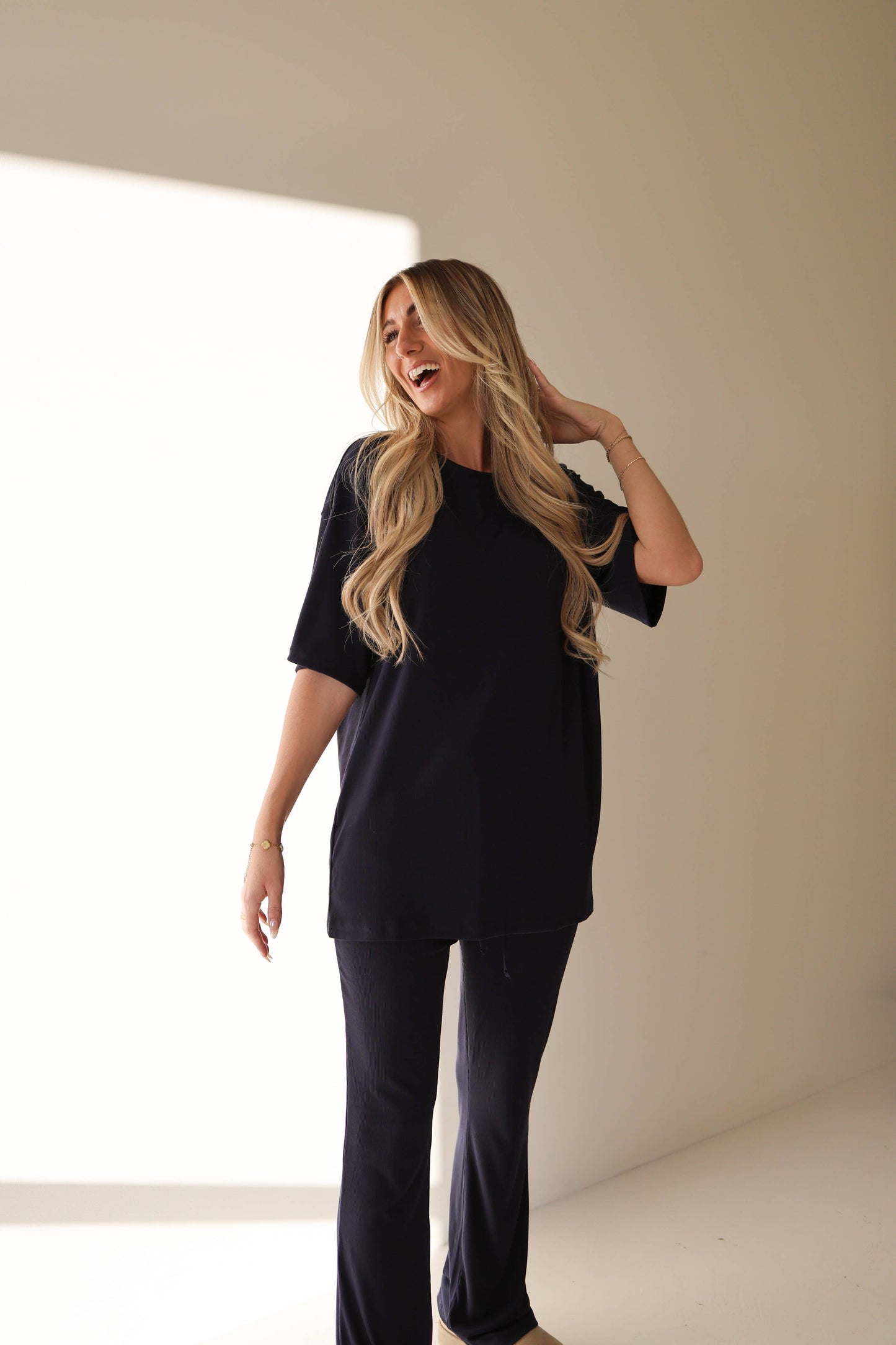 Forever French Baby - Short Sleeve Bamboo Women's Lounge Set | Blueberry Ribbed: X-Large
