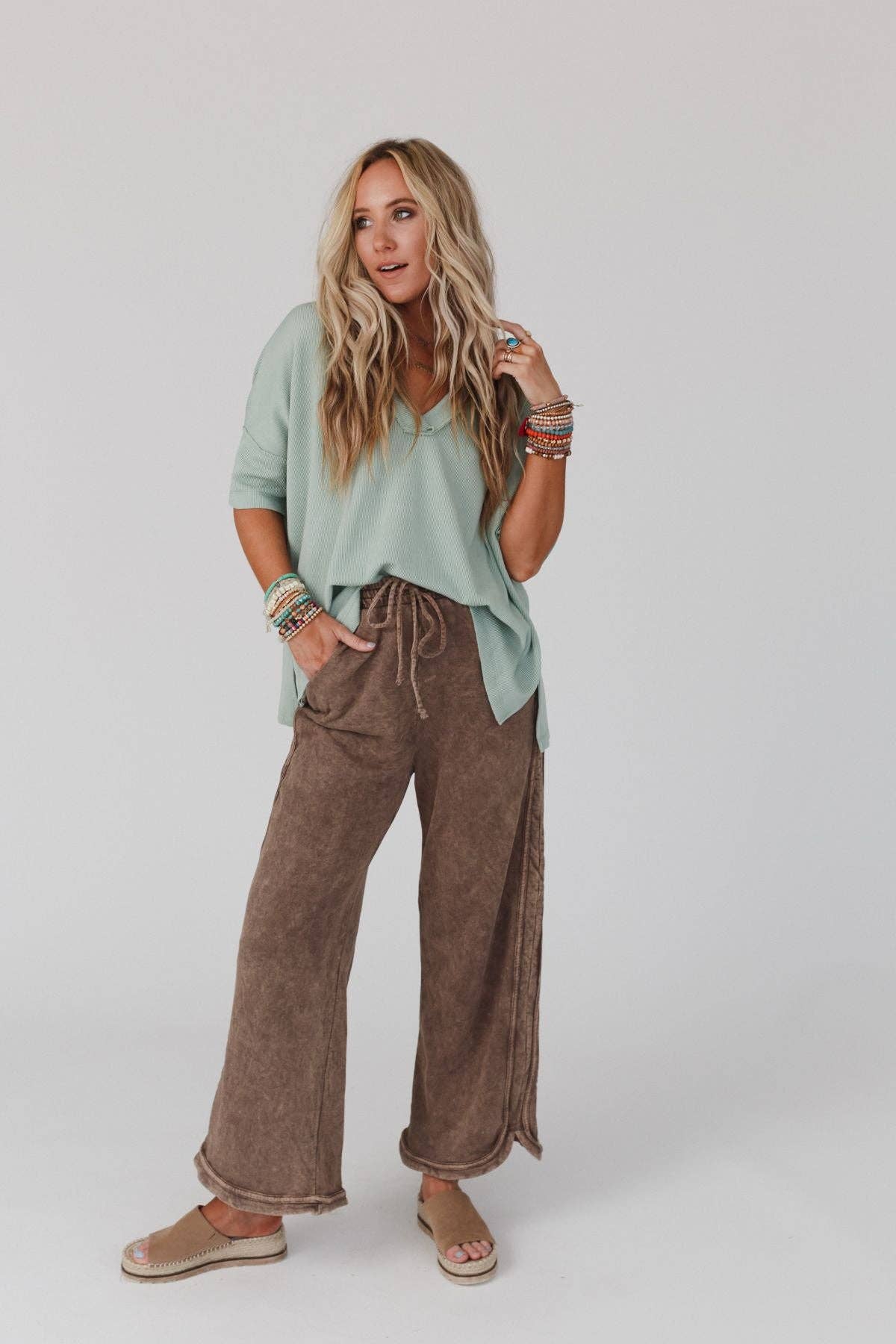 Three Bird Nest - So Comfy Wide Leg Full Pant - New Mocha: L