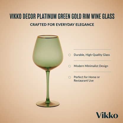 Kadra Kitchenware - Vikko - Platinum Green Gold Rim Wine Glass 27oz