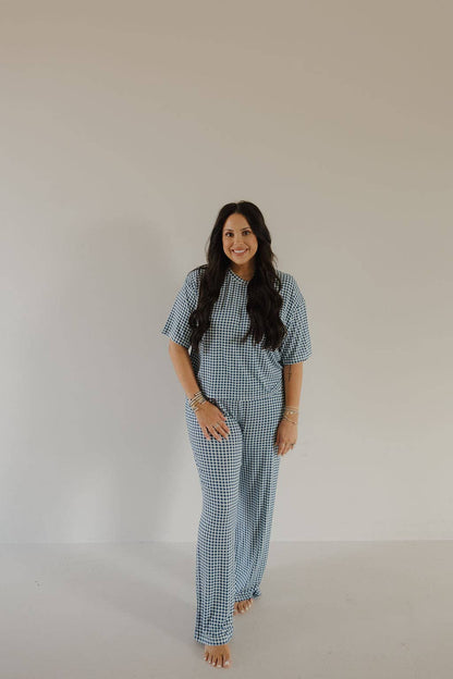 Forever French Baby - Women's Boxy Tee Lounge Set | Blue Gingham: 2X-Large