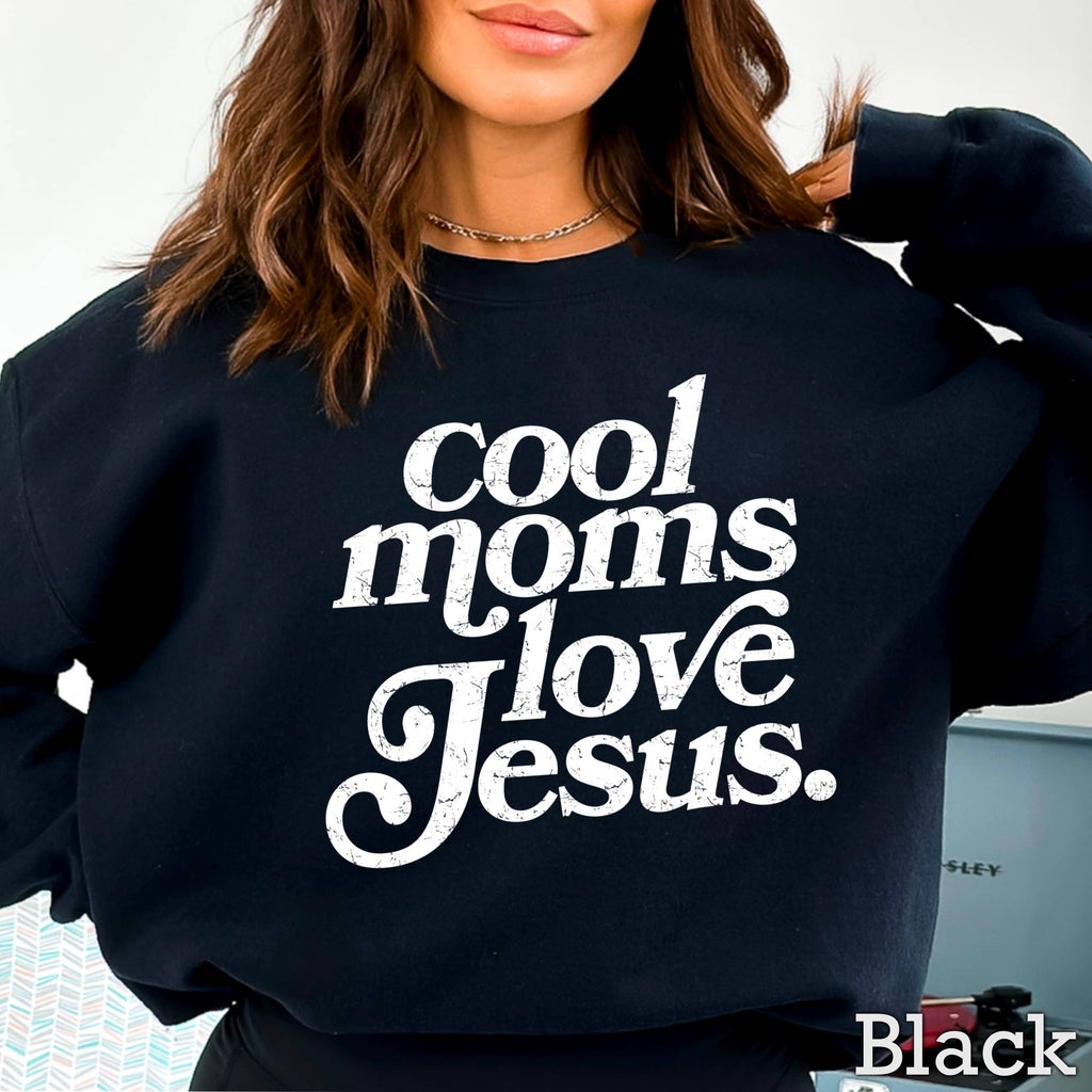 Cool Moms Love Jesus Christian Graphic Sweatshirt : Graphite Heather / L