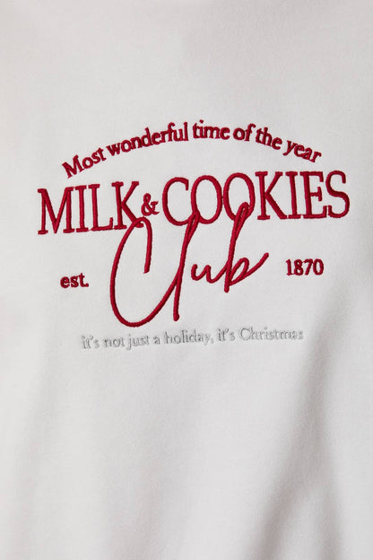 Sunday Edition by LE LIS - CREW NECK LONG SLEEVE "MILK&COOKIES CLUB" SWEATSHIRT: White / L