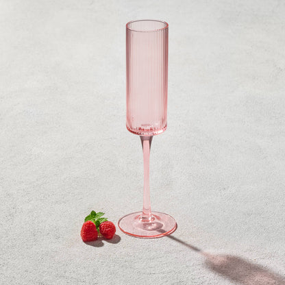 Kadra Kitchenware - Vikko - Malibu, Ribbed Glass, Blush, MULTIPLE SHAPES: 10 OZ Coupe Champagne