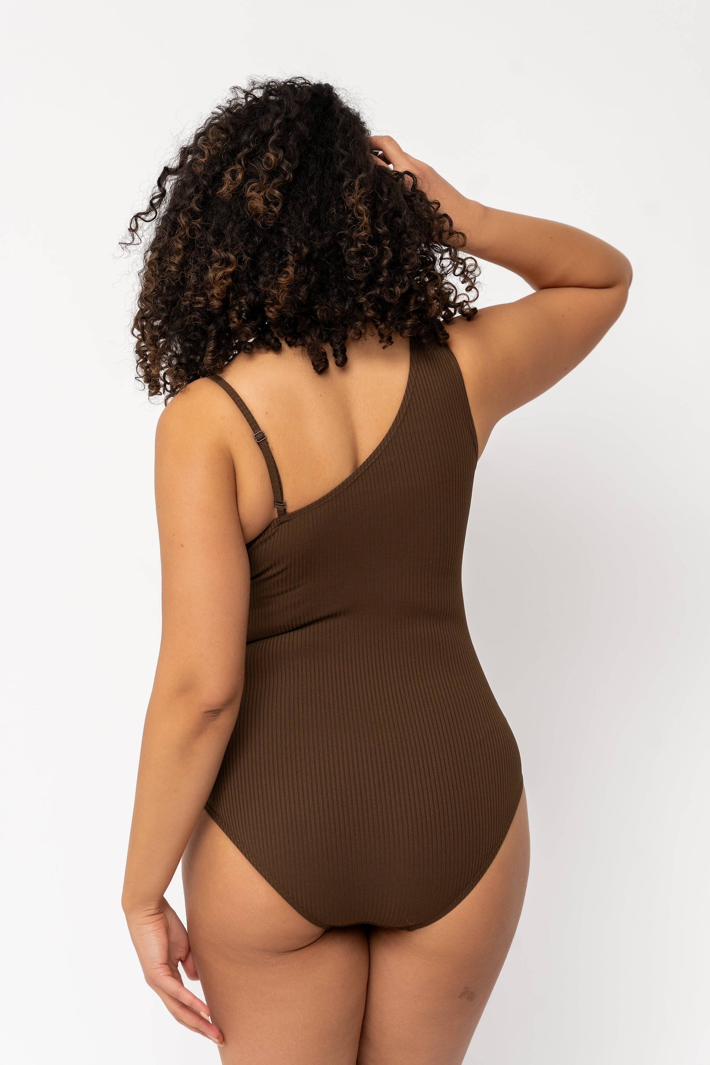 Coral Reef Swim - Chocolate One Shoulder One Piece: XX-Large