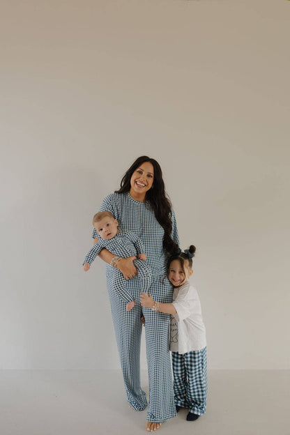 Forever French Baby - Women's Boxy Tee Lounge Set | Blue Gingham: 2X-Large