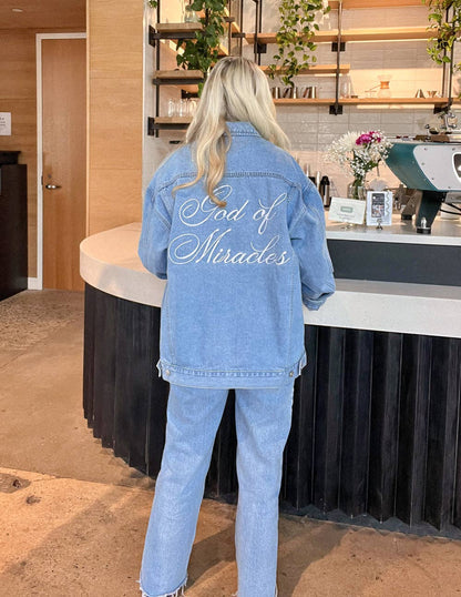 Elevated Faith - God of Miracles Denim Jacket: 2XL