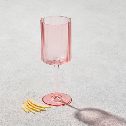 Kadra Kitchenware - Vikko - Malibu, Ribbed Glass, Blush, MULTIPLE SHAPES: 10 OZ Coupe Champagne
