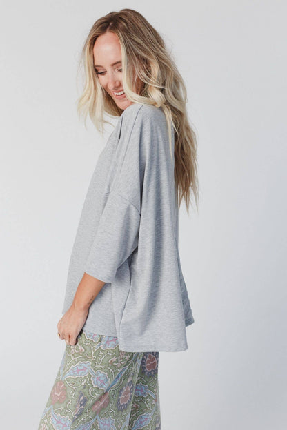 Three Bird Nest - Cozy Cool Oversized Tee - Heather Gray: L