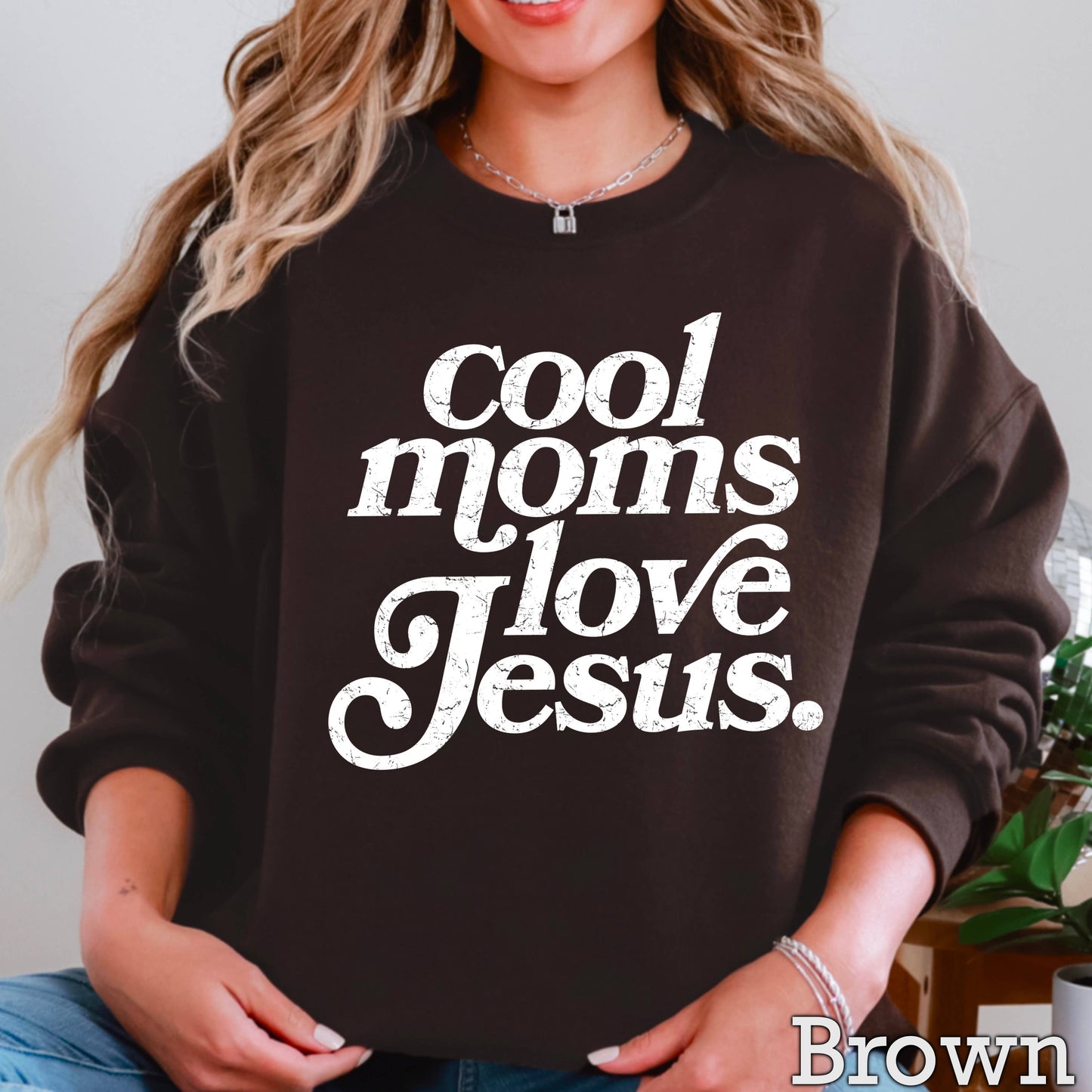 Cool Moms Love Jesus Christian Graphic Sweatshirt : Graphite Heather / L