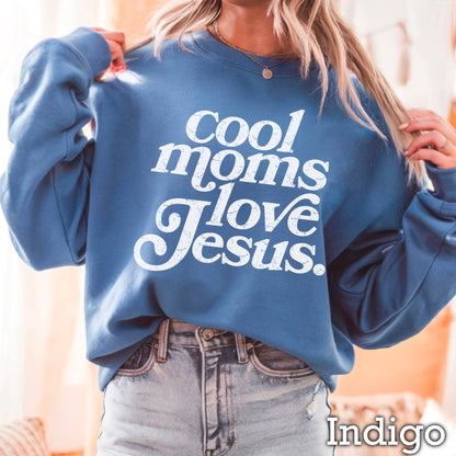 Cool Moms Love Jesus Christian Graphic Sweatshirt : Graphite Heather / 2XL