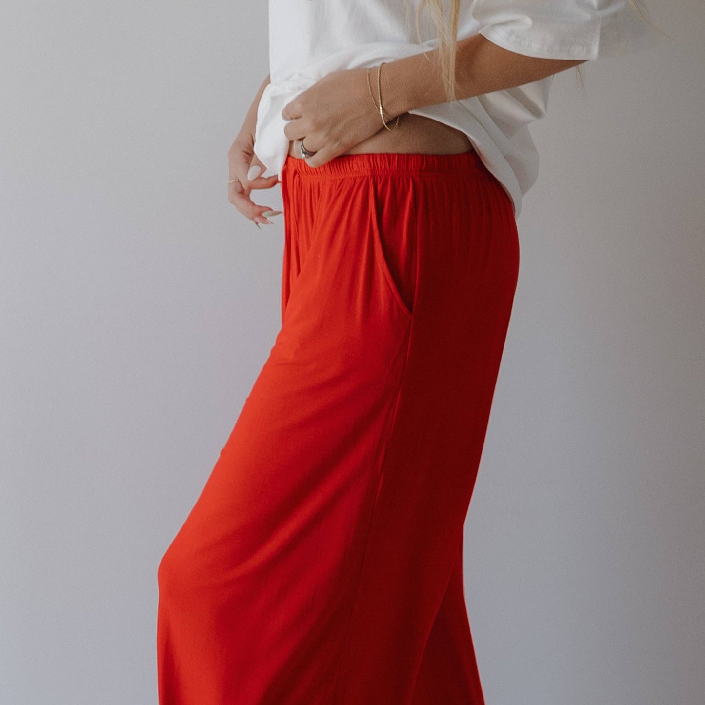 Forever French Baby - Women's Bamboo Wide Leg Pants | Cherry Red: X-Large