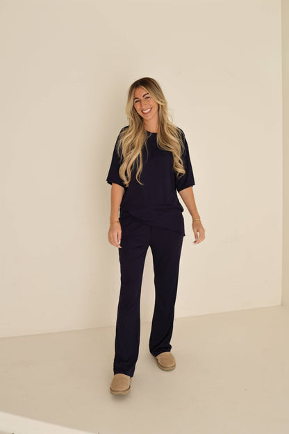 Forever French Baby - Short Sleeve Bamboo Women's Lounge Set | Blueberry Ribbed: X-Large